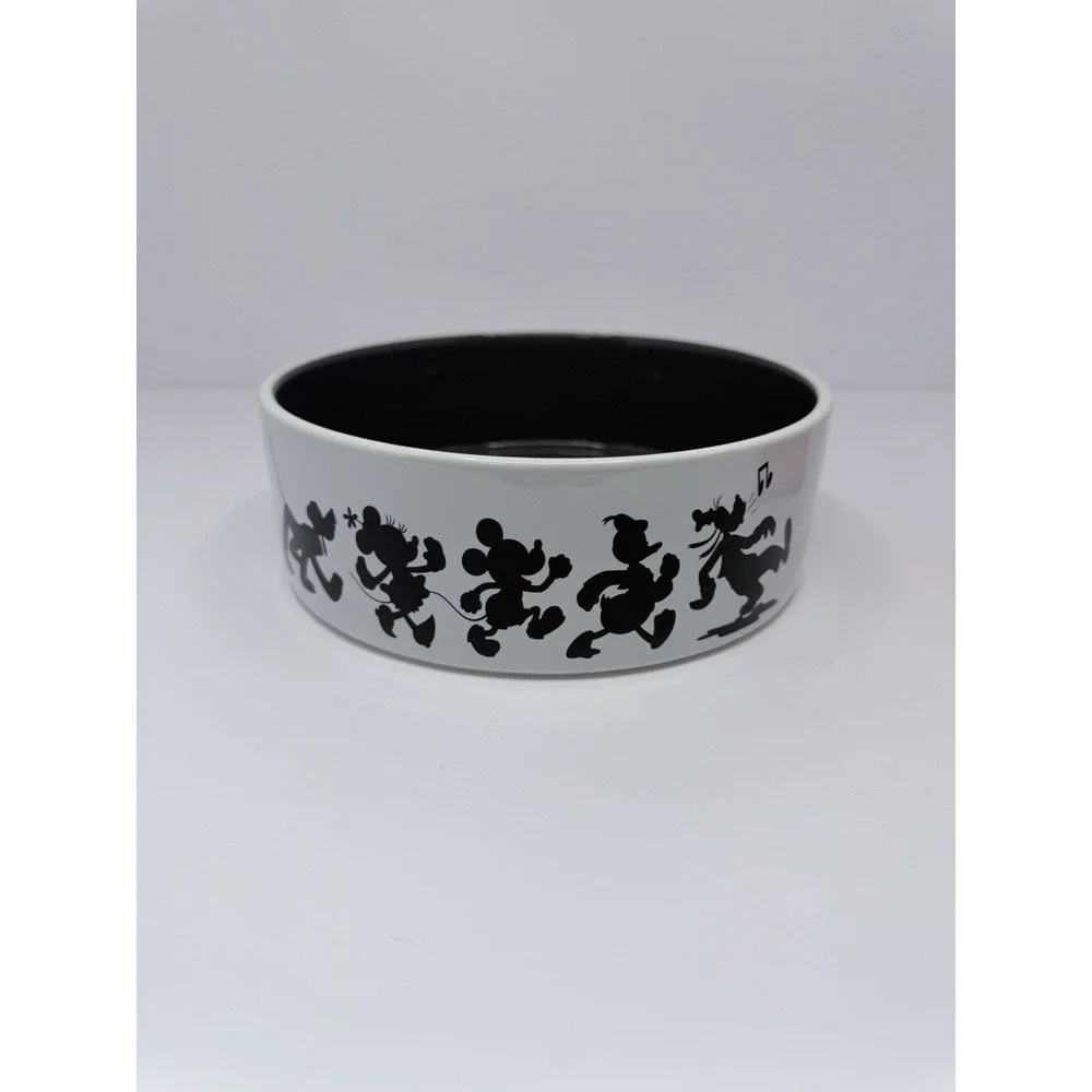Disney Chewy Mickey Mouse Lines White Black Pet Dog Cat Food Water Bowl READ